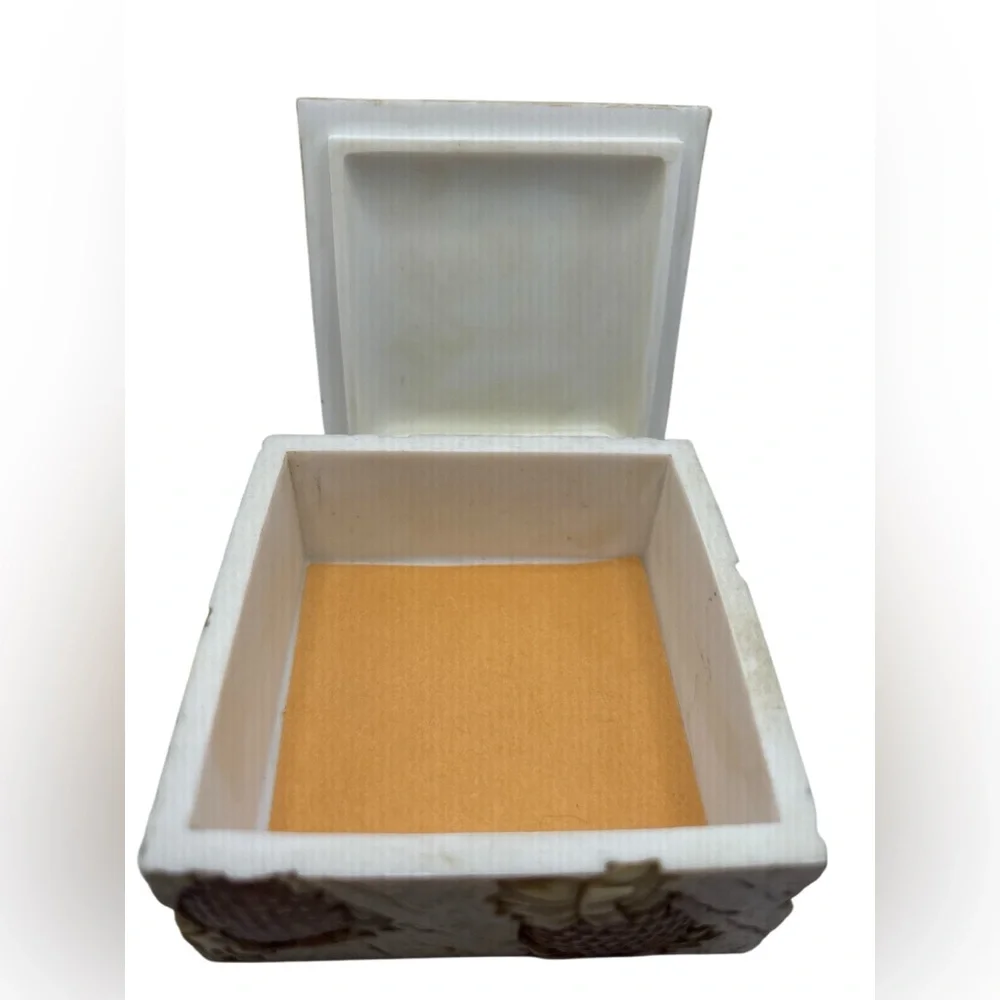 Pineapple Carved Decorative Trinket Box - beige & Brown, with a greenish hue.